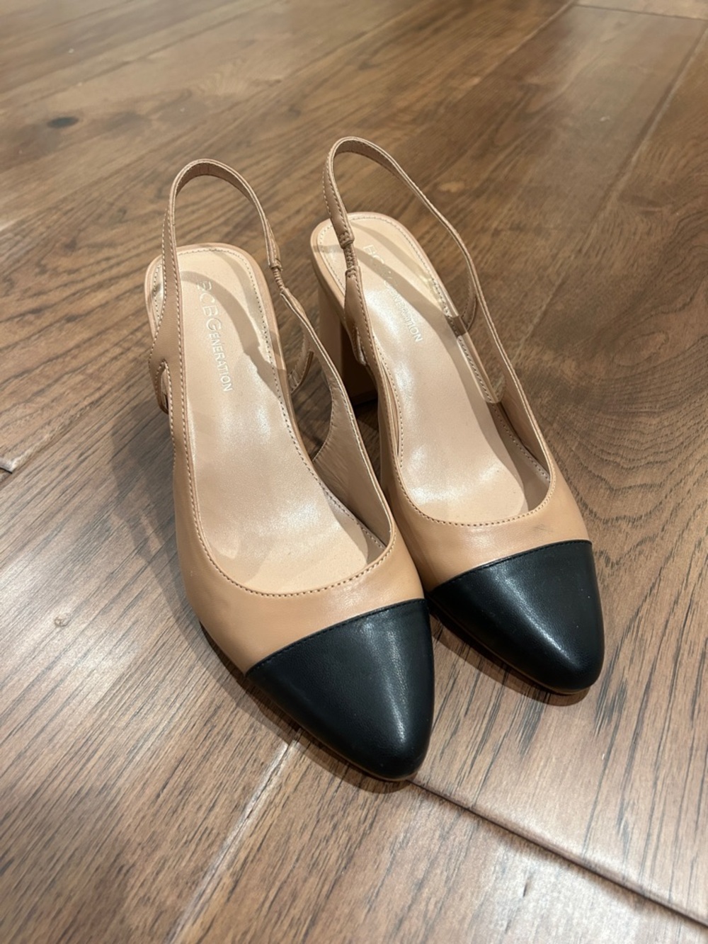 BCBGeneration Beige Slingback Pumps with Black Cap Toe